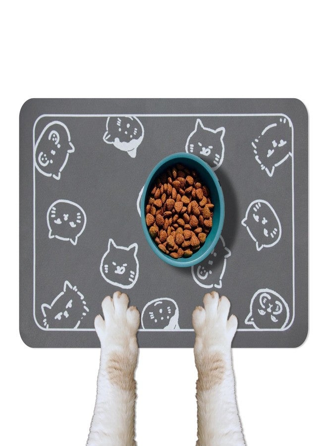 YCT Cat Food Mat for Pet Dog Food Mat, Cat Mat for Food and Water, Cat Feeding Mat Pet Dog Cat Bowl Mat, Non-Slip Super Absorbent, with Multiple cat Heads Logo，18.1 x 11.8 inches, Dark Grey - Image 1